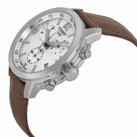 Tissot PRC 200 Chronograph Silver Dial Brown Leather Men's Watch T0554171603700