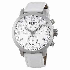 Tissot PRC 200 Chronograph White Dial White Leather Steel Men's Watch T0554171601700