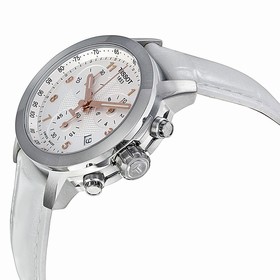 Tissot PRC200 Chronograph Silver Dial White Leather Ladies Watch T0552171603201