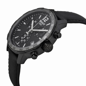 Tissot Quickster Chronograph Black Dial Black Leather Men's Watch T0954173605702