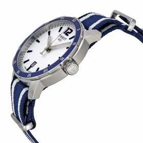 Tissot Quickster Silver Dial Blue and White Stripe Nylon Unisex Watch T0954101703701