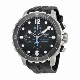 Tissot Seastar Chronograph Automatic Black Dial Black Silicone Rubber Men's Watch T0664271705702