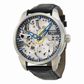 Tissot T-Complication Squelette Skeleton Dial Black Leather Men's Watch T0704051641100