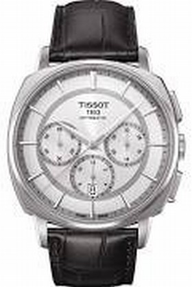 Tissot T-Lord Automatic Chronograph Silver Dial Black Leather Men's Watch T0595271603100