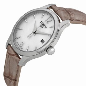 Tissot Tradition Mother of Pear Dial Grey Leather Ladies Watch T0632101711700