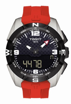 Tissot T-Touch Expert Solar Black Dial Red Silicon Band Men's Quartz WatchT0914204705700