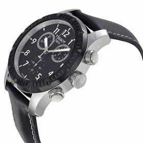 Tissot V8 Chronograph Black Dial Black Leather Men's Watch T0394172605700