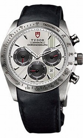Tudor Fastrider Silver Dial Chronograph Black Leather Men's Watch 42000-SVSBKLS