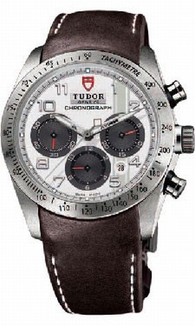 Tudor Fastrider White Dial Chronograph Brown Leather Men's Watch 42000-WABRLS