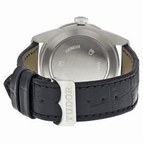 Tudor Glamour Mechanical Silver Dial Black Leather Watch 57000-SVBKL