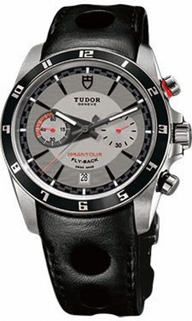 Tudor Grantour Silver Dial Chronograph Black Leather Men's Watch 20550N-SVLPL