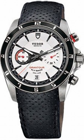 Tudor Grantour White Dial Black Leather Men's Watch 20550N-WMCPL