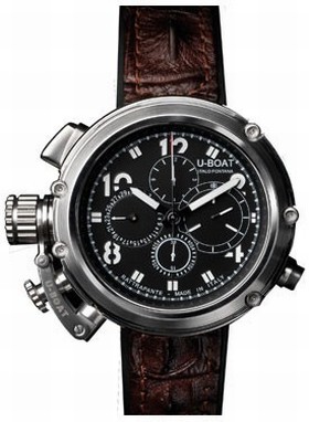 U Boat U-51 Rattrappante Black Dial Brown Leather Men's Watch 2063