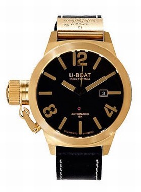 U-boat Classico Black Dial Black 18kt Yellow Gold Calf Leather Men's Watch 1249