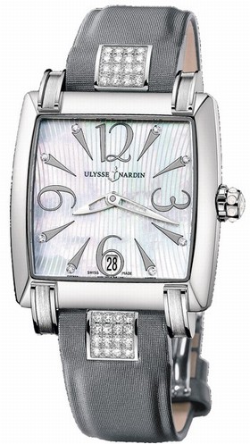 Ulysse Nardin Caprice Automatic Mother of Pearl Dial Diamond Lug Grey Leather Ladies Watch 13391H-691