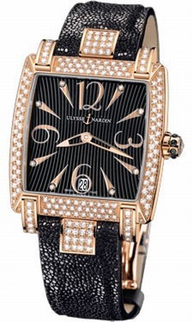 Ulysse Nardin Caprice Black Dial 18kt Rose Gold Diamond Black Stingray Ladies Watch 136-91AC-06-02
