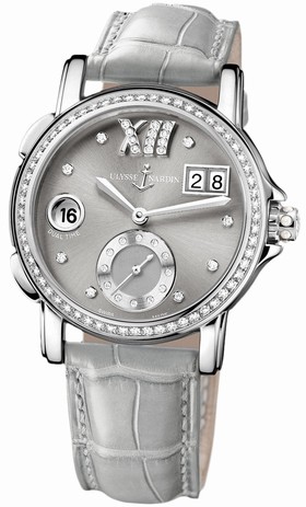 Ulysse Nardin Charcoal Diamond Dial Stainless Steel Grey Leather Ladies Watch 243-22B-30-02