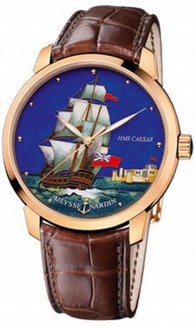 Ulysse Nardin Classico HMS Caesar Enamel Champleve Dial Alligator Leather Automatic Men's Watch 8156-111-2-CAESAR