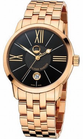 Ulysse Nardin Classico Luna Black Dial 18kt Rose Gold Automatic Men's Watch 8296-122-8-42
