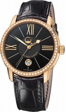 Ulysse Nardin Classico Luna Black Dial Alligator Leather Strap Automatic Men's Watch 8296-122B-2-42