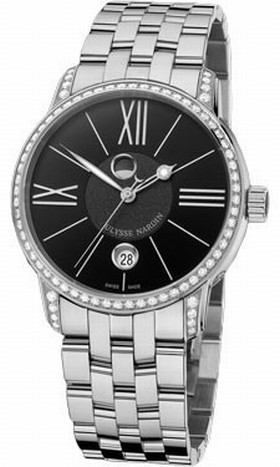 Ulysse Nardin Classico Luna Black Dial Stainless Steel Diamond Men's Watch 8293-122B-7-42