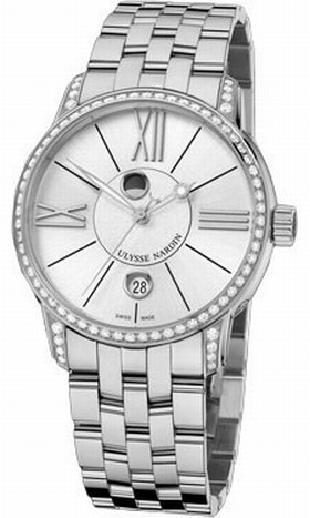Ulysse Nardin Classico Luna Silver Dial Stainless Steel Diamond Men's Watch 8293-122B-7-41
