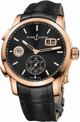 Ulysse Nardin Dual Time Black Dial 18kt Rose Gold Men's Watch 3346-126-92