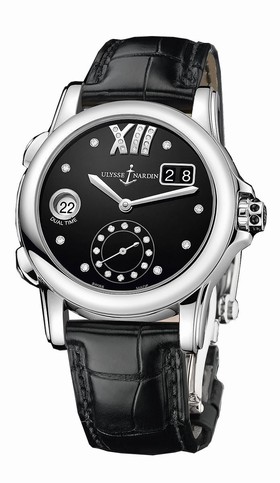 Ulysse Nardin Dual Time Black Dial Diamond Automatic Ladies Watch 3343-222-30-02