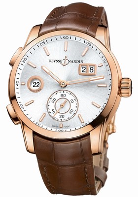 Ulysse Nardin Dual Time Silver Dial 18kt Rose Gold Men's Watch 3346-126-91