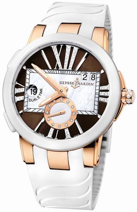 Ulysse Nardin Executive Dual Time Lady Brown Dial Rubber Strap Automatic Ladies Watch 246-10-3-30-05