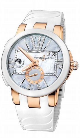 Ulysse Nardin Executive Dual Time Lady Grey Mother Of Pearl Dial Rubber Strap Automatic Ladies Watch 246-10-3-392