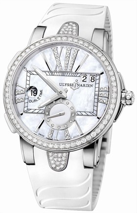 Ulysse Nardin Executive Dual Time Lady Mother Of Pearl Dial Rubber Strap Automatic Ladies Watch 243-10B-3C-391