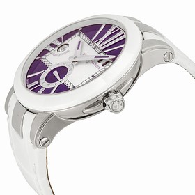 Ulysse Nardin Executive Dual Time Purple Dial Diamond White Leather Ladies Watch 243-10-30-07