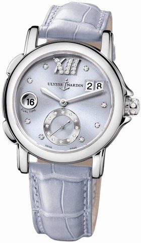 Ulysse Nardin GMT Big Date Purple Diamond Dial Stainless Steel Puple Leather Ladies Watch 243-22-30-07