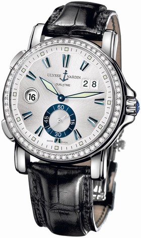Ulysse Nardin GMT Big Date Silver Dial Stainless Steel Black Leather Men's Watch 243-55B-91