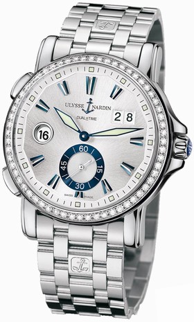 Ulysse Nardin GMT Big Date Silver Dial Stainless Steel Diamond Automatic Men's Watch 243-55B-7-91