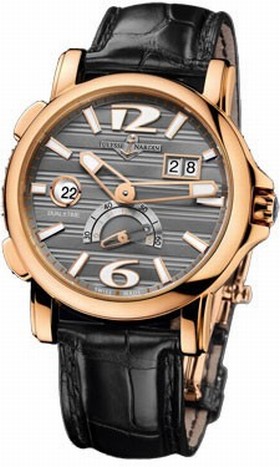 Ulysse Nardin GMT Dual Time Grey Dial Alligator Leather Automatic Men's Watch 246-55-69