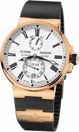 Ulysse Nardin Marine Chronometer Manufacture White Dial Black Rubber Men's Watch 1186-122-3/40