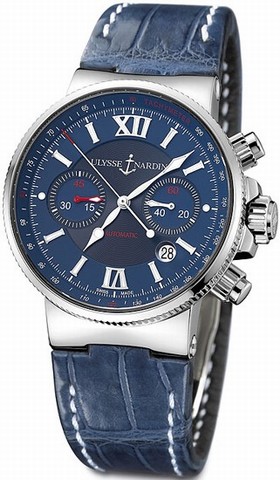 Ulysse Nardin Maxi Marine Chronograph Blue Dial Leather Automatic Men's Watch 353-66-323