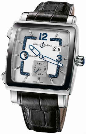 Ulysse Nardin Quadrato Dual Time Silver Dial Black Leather Automatic Men's Watch 243-92CER-601