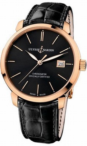 Ulysse Nardin San Marco Classico Black Dial 18kt Rose Gold Black Leather Men's Watch 8156-111-2-92