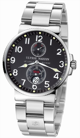 Ulysse Nardine Maxi Marine Chronometer Black Dial Stainless Steel Men's Watch 263-66-7-62