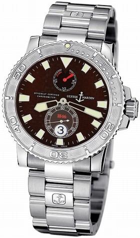 Ulysse Nardine Maxi Marine Diver Burgundy Dial Stainless Steel Men's Watch 263-33-7-95