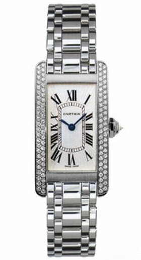 Cartier Tank Americaine 18kt White Gold Diamond Ladies Watch WB7018L1