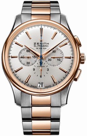Zenith Captain Chronograph Silver Dial Stainless Steel 18kt Rose Gold Men's Watch 51211240001M2110