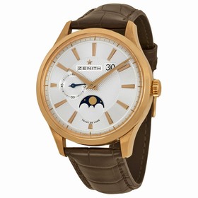 Zenith Captain Moonphase Silver Dial 18kt Rose Gold Black Leather Men's Watch 18214069102C498