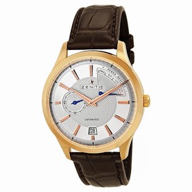 Zenith Captain Power Reserve Silver Dial 18kt Rose Gold Black Leather Men's Watch 18212068502C498
