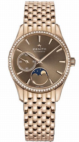 Zenith Class Elite Ultra Thin Moonphase Brown Dial 18kt Rose Gold Ladies Watch 22.2310.692/75.M2310