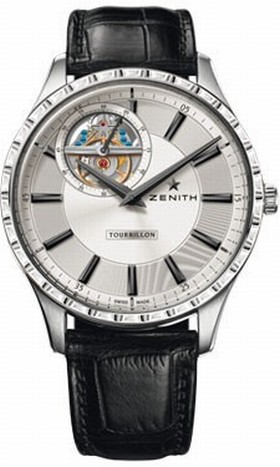 Zenith El Primero Captain Tourbillon Silver Dial Black Leather Men's Watch 45.2190.4041/01.C493