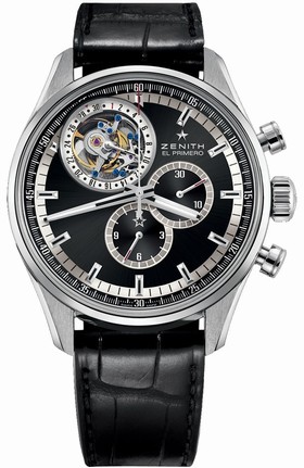 Zenith El Primero Tourbillon Chronograph Black Dial Black Leather Men's Watch 03.2050.4035/21.C714